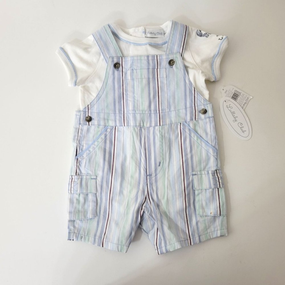 Lullaby Club Baby's Blue Stripe Overalls and T Shirt Set NWT